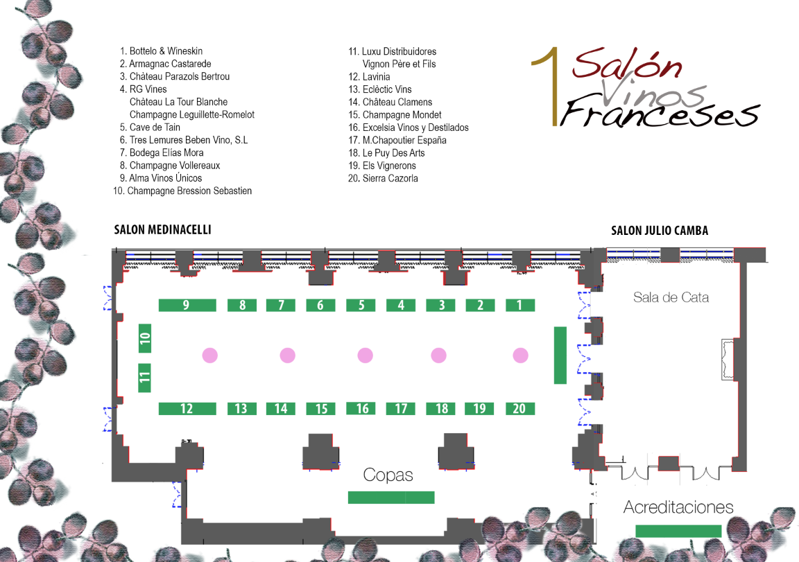 Plano de expositores de Salón de Vinos Franceses Verema 2018