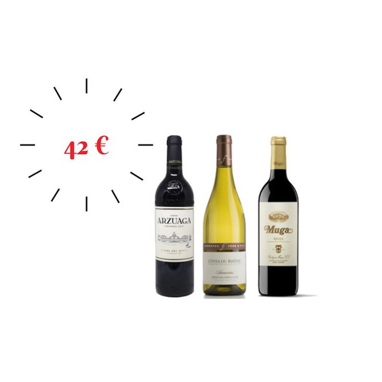 Promoción Invierno 2021 Lote de vino compuesto por 3 botellas: 2 tintos y 1 blanco