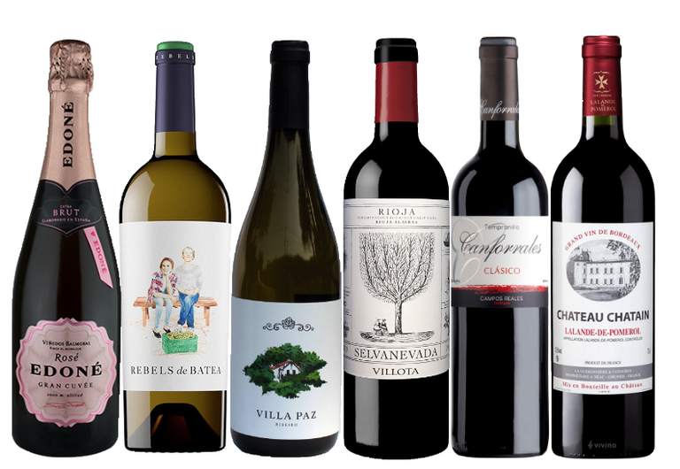 Selección de vinos Club Verema Febrero 2021- No Socios Seis vinos, tintos, blancos y espumoso seleccionados por el Club Verema