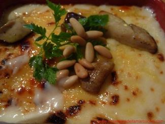 Canelones de pularda con ceps, bechamel y ceps salteados