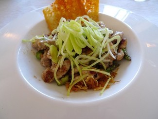 mollejas con puerro en dos texturas