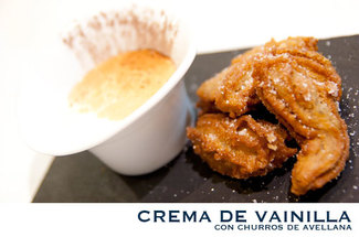 Crema de vainilla con churros de avellana