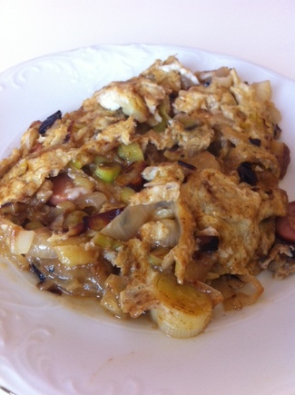 Receta de revuelto con cebollita tierna y paprika.