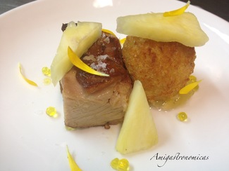 Paletilla de cordero cocinada a baja temperatura con croqueta de gorgonzola