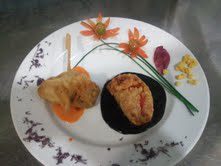 Buñuelo de manitas y pimiento piquillo