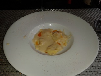 Ravioli casero de chorizo del Bierzo en salsa de San Simón
