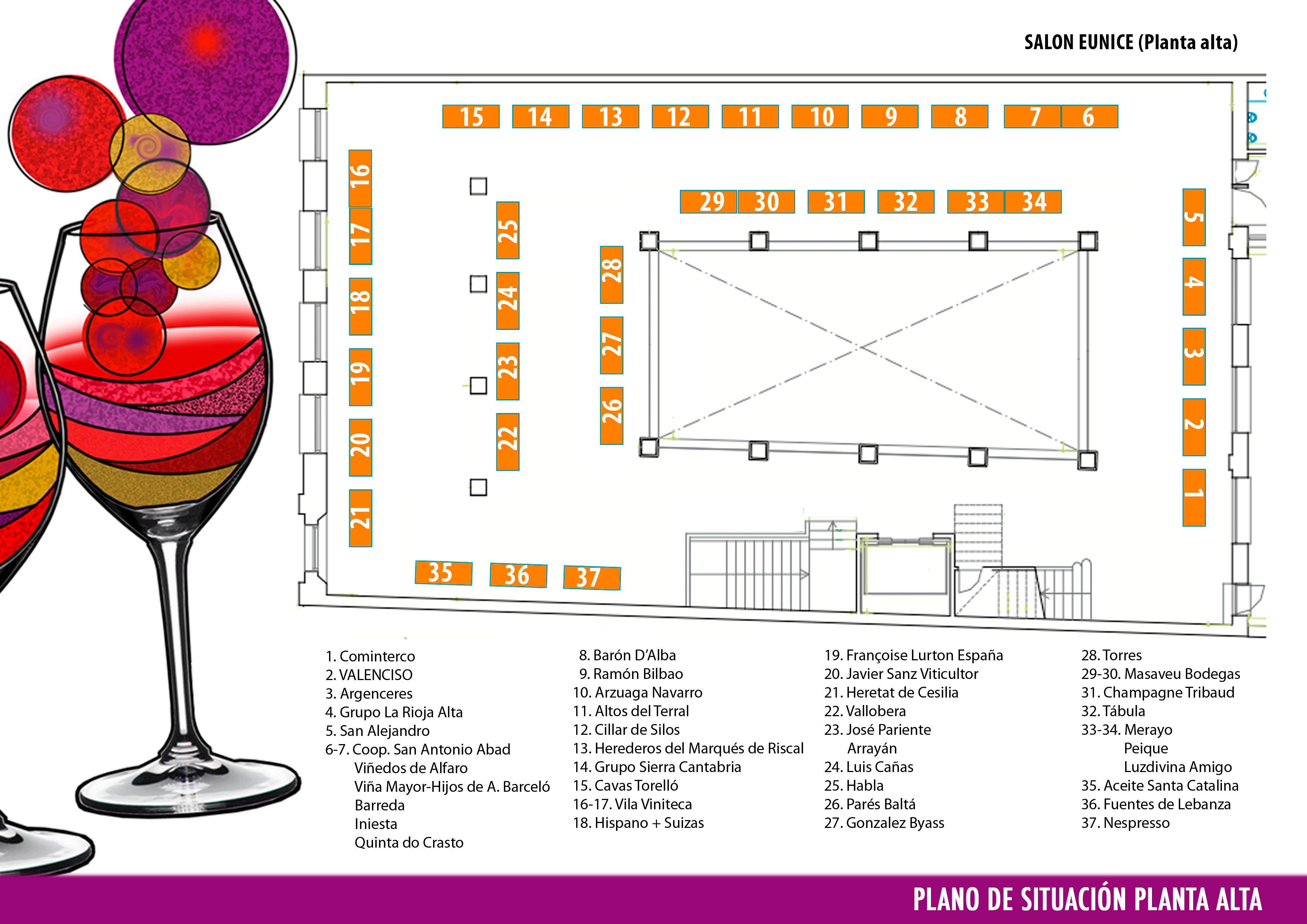 Plano de disposición de las bodegas en la Experiencia Verema Madrid 2013