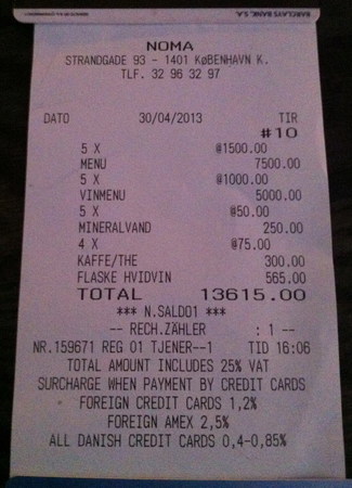 Factura de 5 comensales: 1€ = 7.5 K