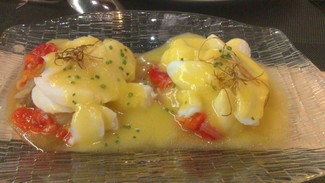 Láminas de bakalao con pimientos.