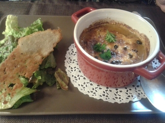 El gratin de Cangrejo deRío con Puré de Patatas con Aceite de Oliva, Alcachofas y Parmesano