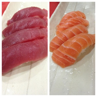 nigiris de salmón y atún