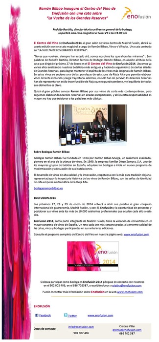 Bodegas Ramón Bilbao Inaugura Enofusión 2014