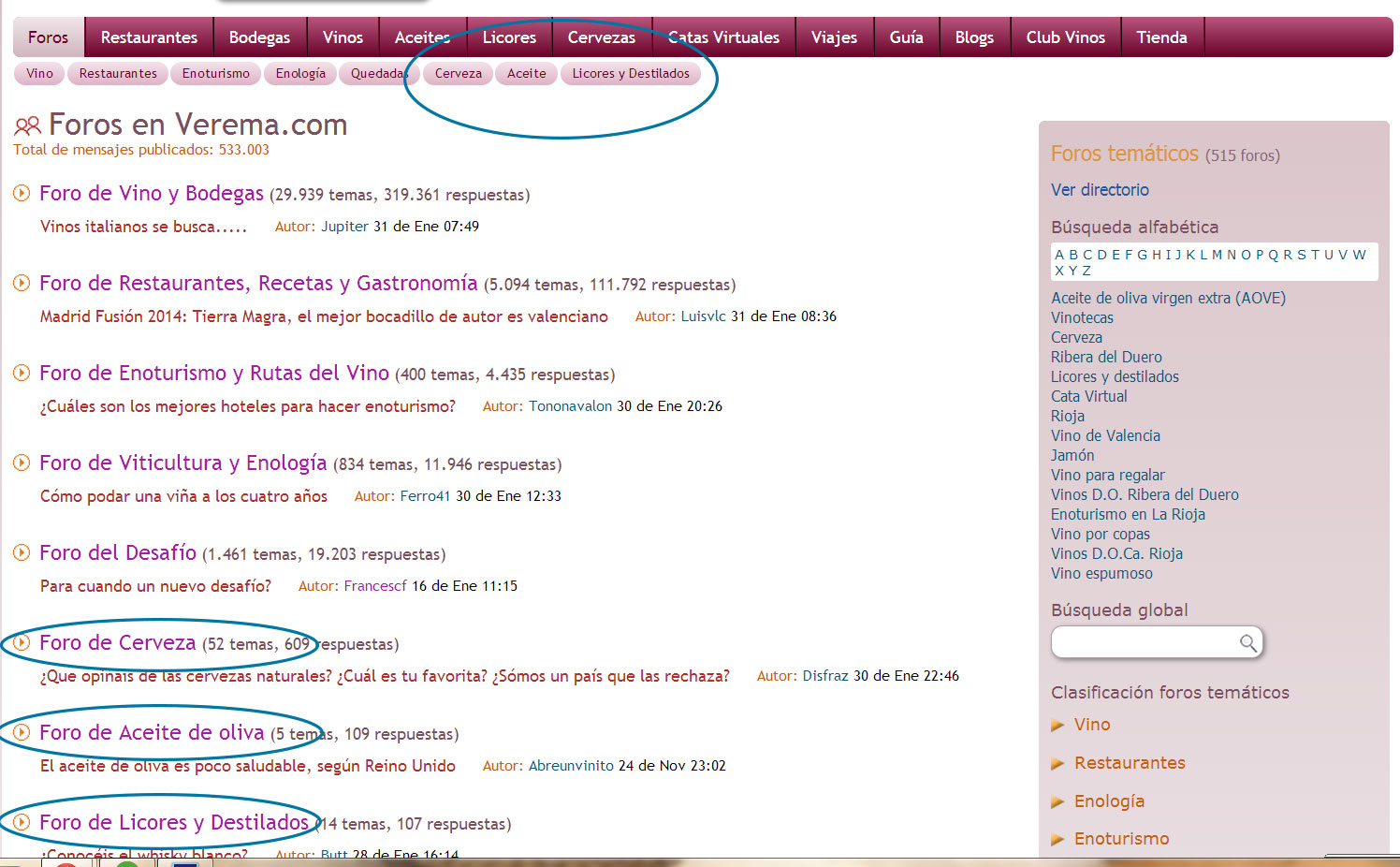 Nuevos Foros de Licores y Destilados, Aceites y Cervezas en Verema