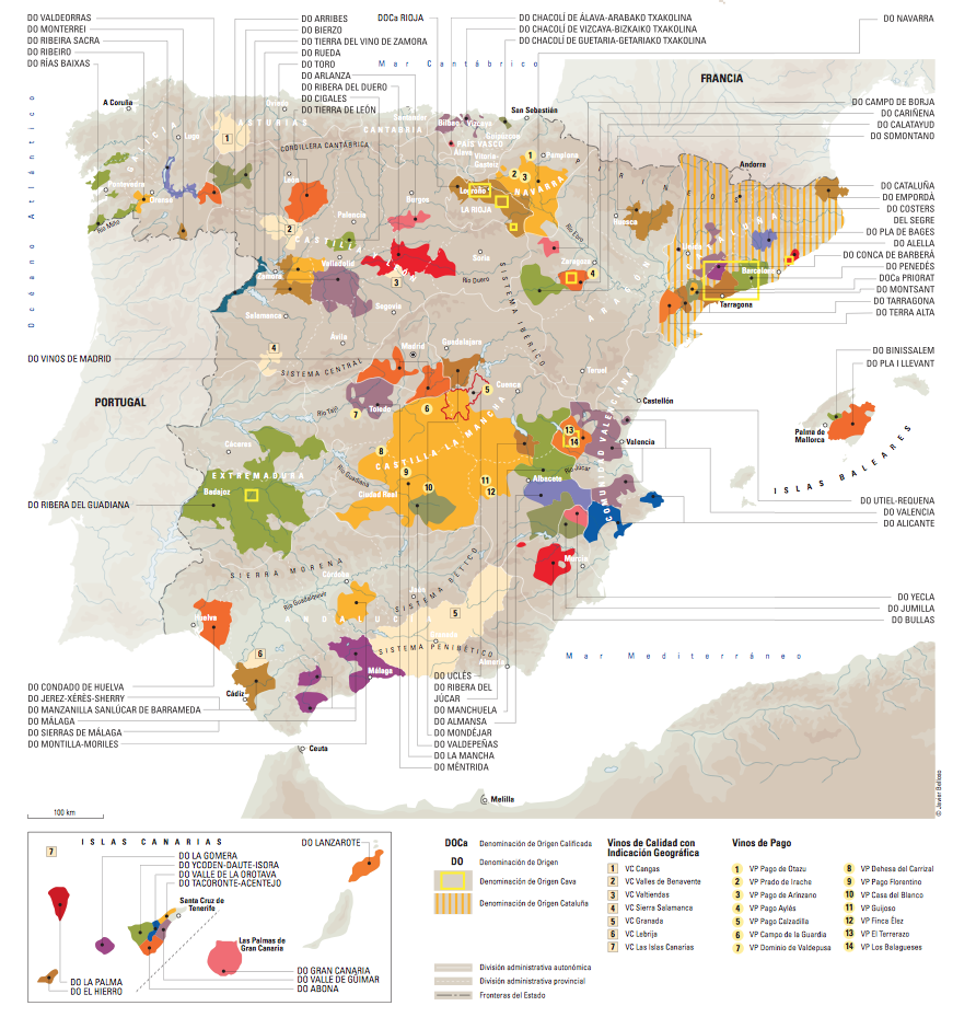 Clasificación de vinos por su zona y denominación