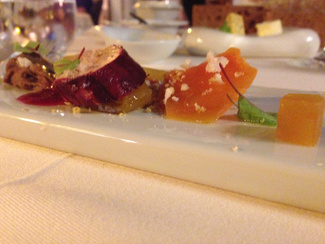 Foie gras con coliflor y calabaza