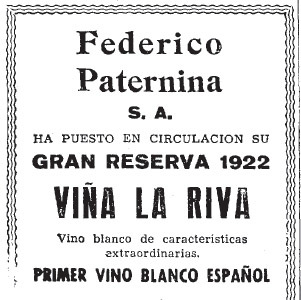 Diciembre de 1942. Salida al mercado de Viña La Riva 1922 Blanco Gran Reserva