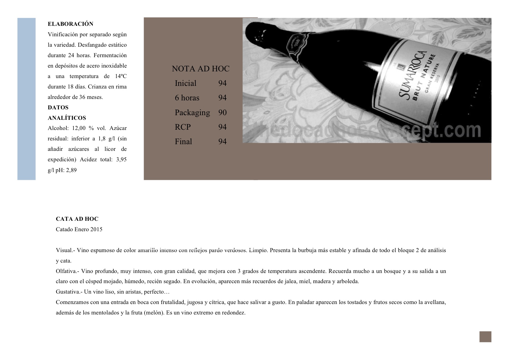 Sumarroca Brut Nature. Se nota que los Gran Reserva perduran más en boca