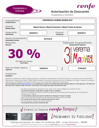 ¡Consigue tu descuento en Renfe para venir a la Experiencia Verema Madrid 2015!