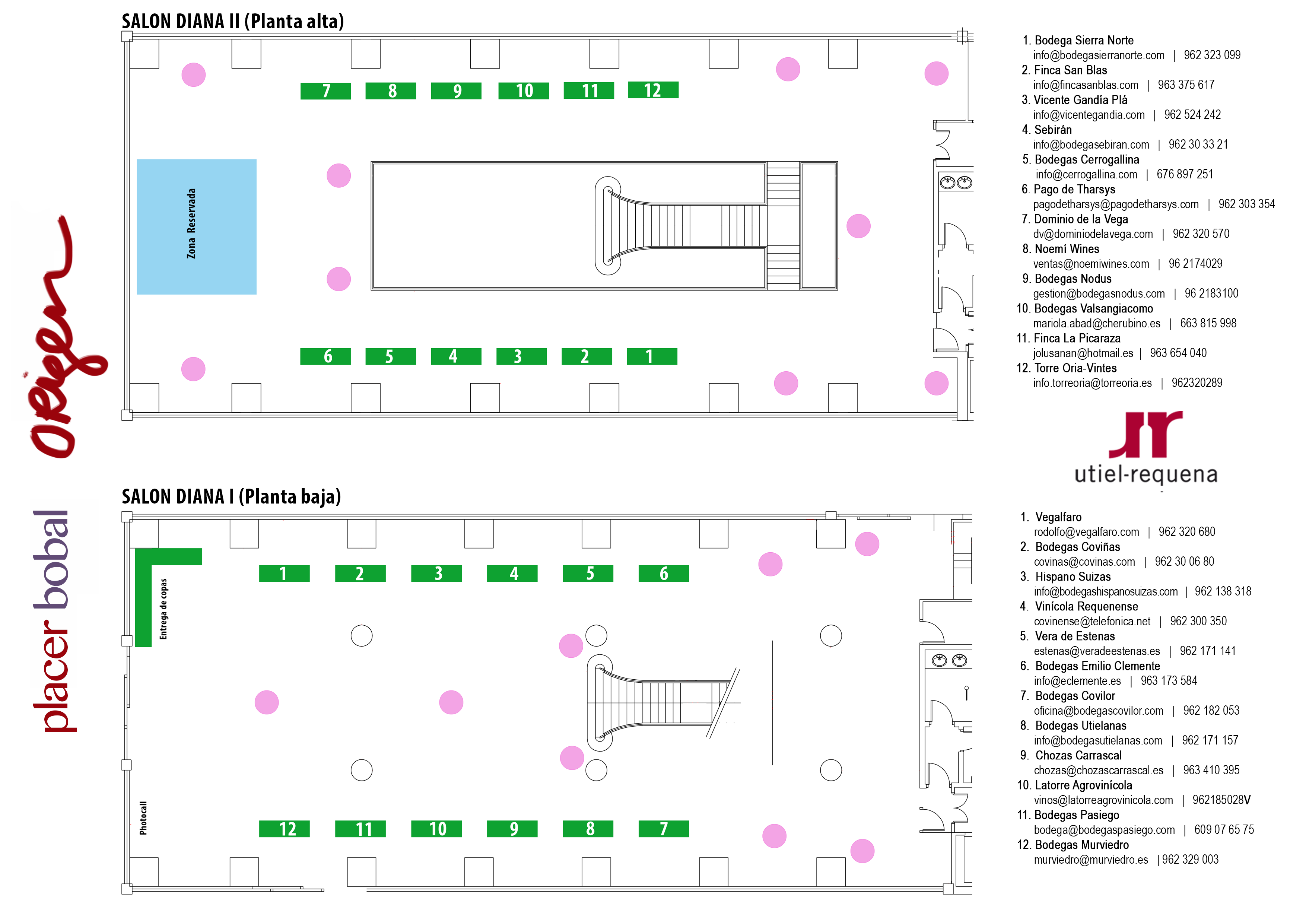 Plano de los expositores de Placer Bobal Origen 2015 - D.O. Utiel Requena