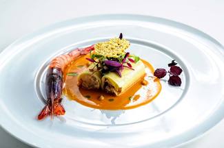 Canelones de pollo y gamba