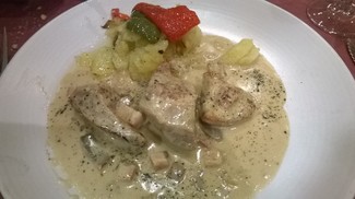 Secreto con salsa de setas