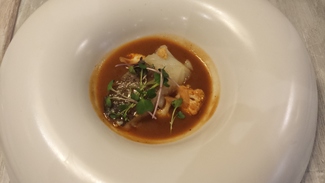 Bacallà amb crema d'albergínia Nikkei