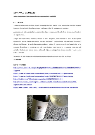 OTAZU fermentado en barrica 2009. Muy especial navarro concept.
