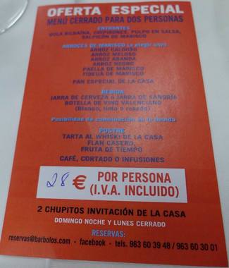 Menu 2 personas