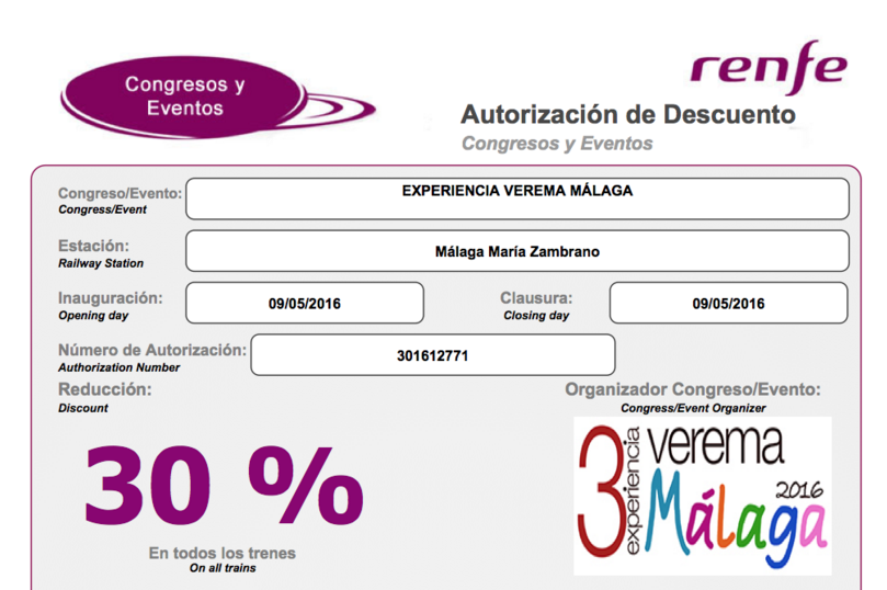 Consigue tu descuento en Renfe para venir a la Experiencia Verema Málaga 2016