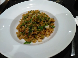 Arroz de bacalao y sobrasada.