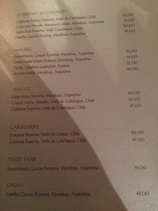 Carta de vinos