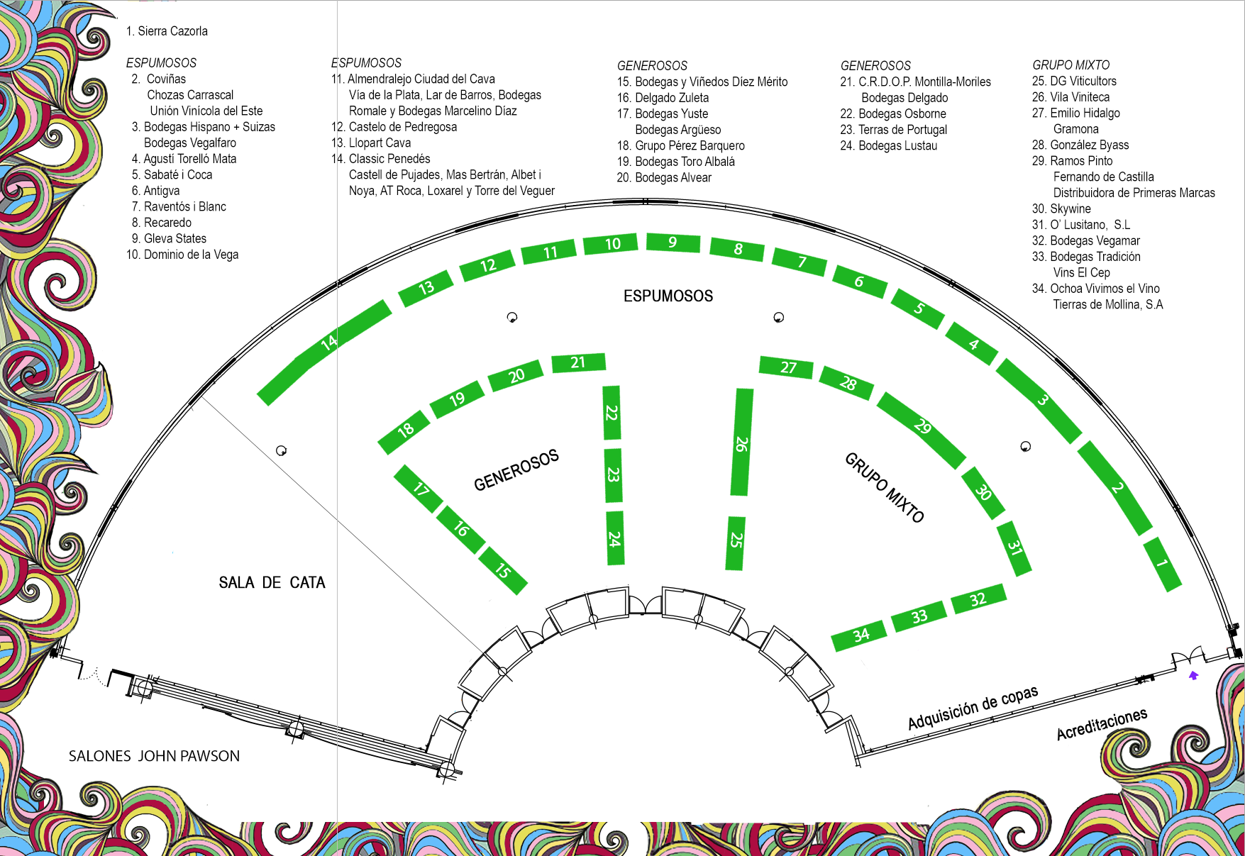 Plano de los expositores del I Salón de Vinos Especiales Verema, Madrid, 3 octubre 2016