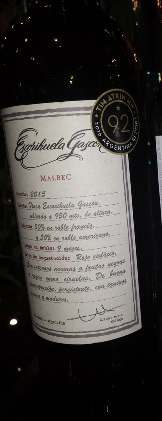Escorihuela Gascón Malbec 2015