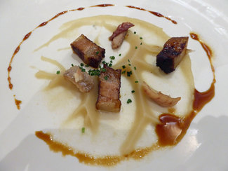 Anguila ahumada y panceta 