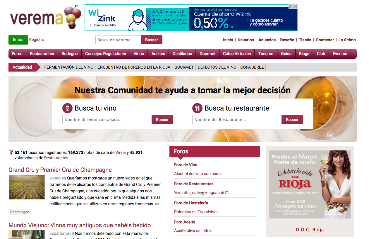 Cambios estéticos en la web de Verema.com