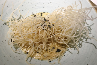 Cigala con crema de foie