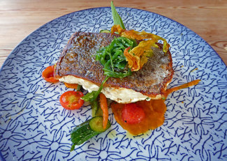 Dot salvaje a la brasa con verduritas