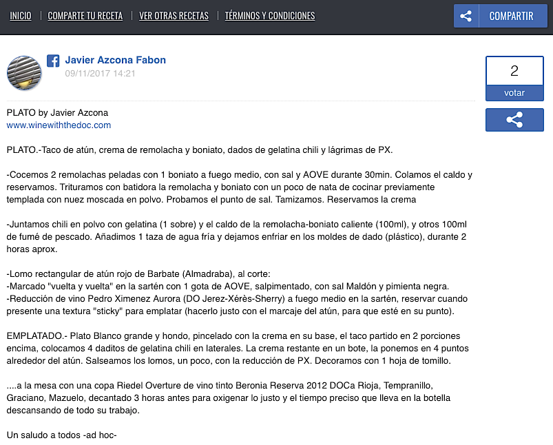 Maridaje de receta  con Beronia Reserva -ad hoc- VOTA!!!