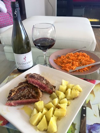 Con el bistec de ternera
