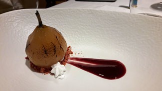 Pera con helado de coco