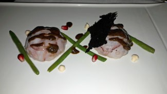 Raviolis de Pulpo con calabaza, boniato y sobrasada