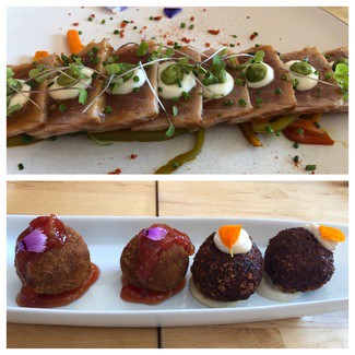 Tataki de atún y Croquetas