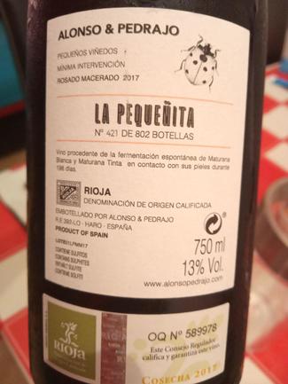 La Pequeñita Rosado Macerado Mínima Intervención 2017