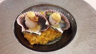 Arroz cremoso con zamburiñas y alioli de ajetes