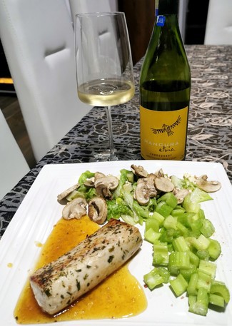 Con el wahoo al estragón y naranja caramelizada al jengibre