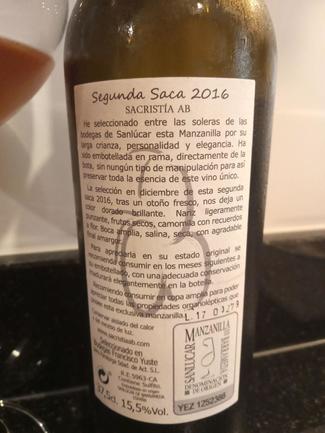 Sacristía AB Manzanilla Segunda Saca 2016, DO Manzanilla - Sanlúcar de Barrameda