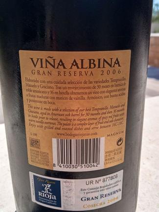 Viña Albina Gran Reserva Mágnum 2006, DO Ca Rioja