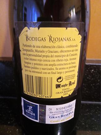 Monte Real Gran Reserva 2003, DO Ca Rioja