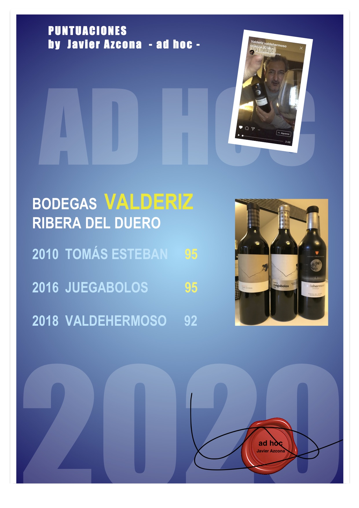 Puntuaciones AD HOC de Bodegas Valderiz en Ribera del Duero.