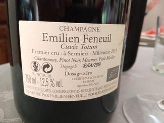 Emilien Feneuil Cuvée Totum Premier Cru à Sermiers Millésime 2015, AOC Champagne